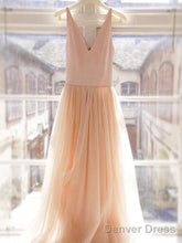 Custom Made A Line V Neck Champagne Tulle Prom Dresses, Champagne Wedding Dresses, A Line V Neck Graduation Dresses
